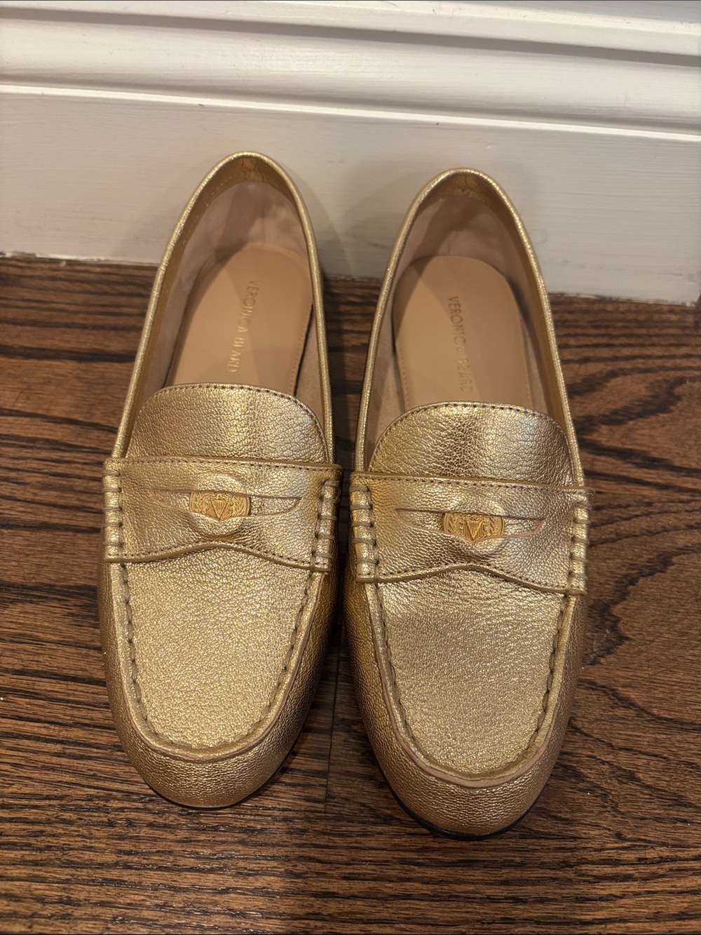 Veronica Beard Metallic Gold Leather Loafers